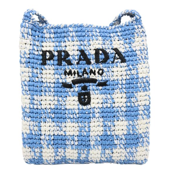 Prada  Embroidered Logo Yarn Raffia Crochet Tote Bag Multicolor - Picture 4 of 12